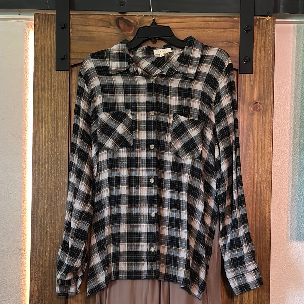 Black and White Plaid Button-Up Shirt